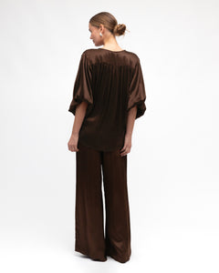 RUBY SATIN TOP - Chocolate