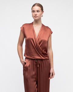 FLORENCE SATIN WRAP TOP - Rich Copper