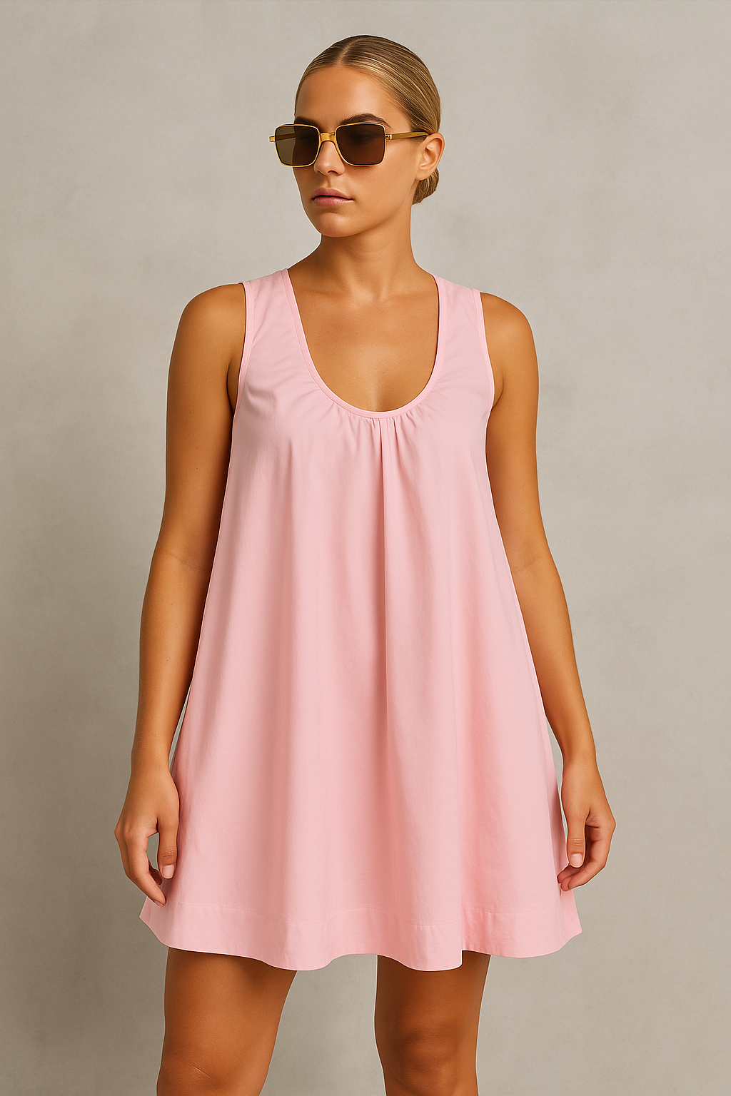 CELESTE COTTON MINI DRESS - Pink