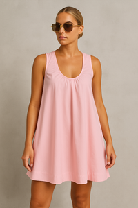 CELESTE COTTON MINI DRESS - Pink
