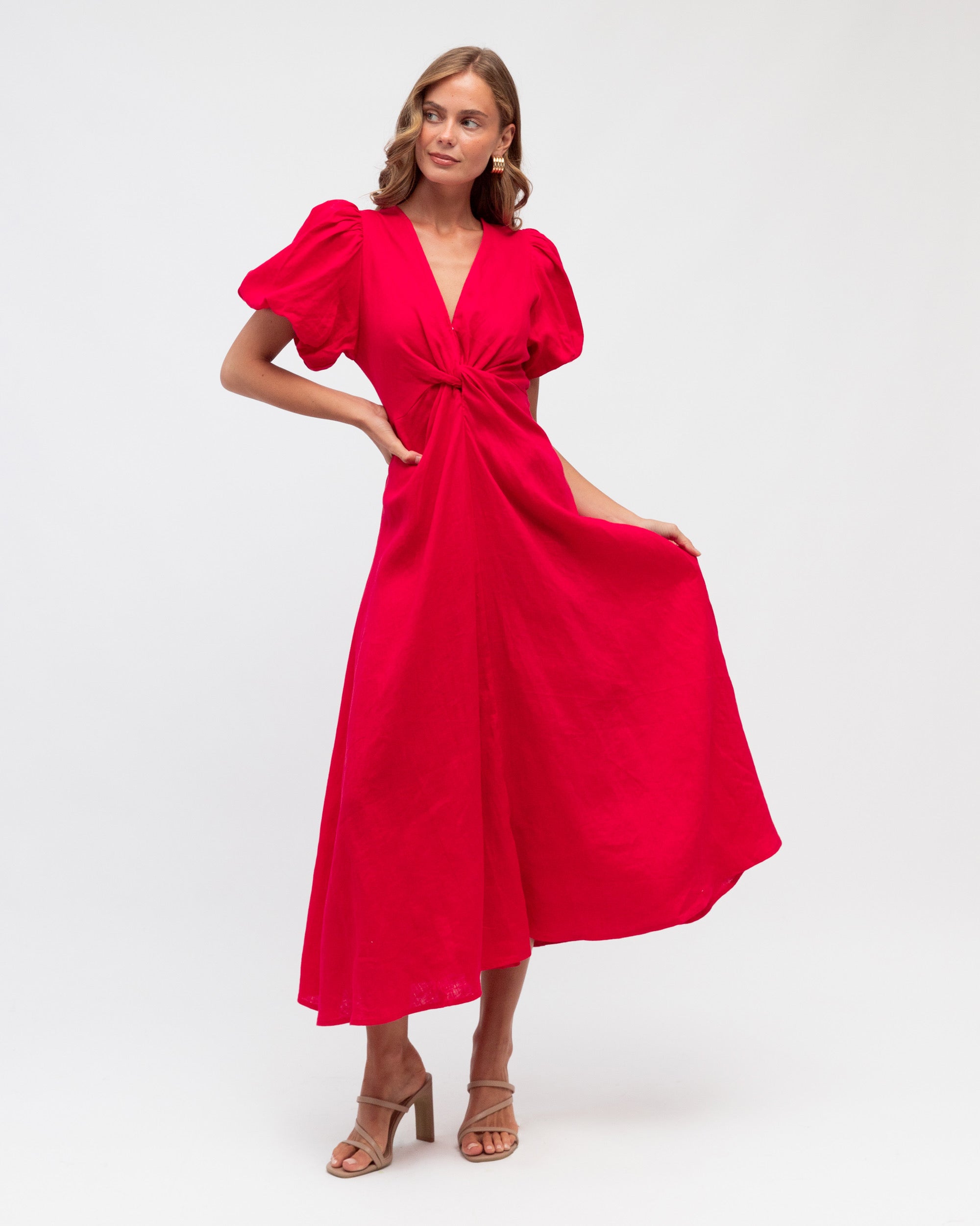 ZARIE LINEN DRESS - Rasberry