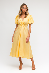 ZARIE LINEN MIDI DRESS - Butter Lemon