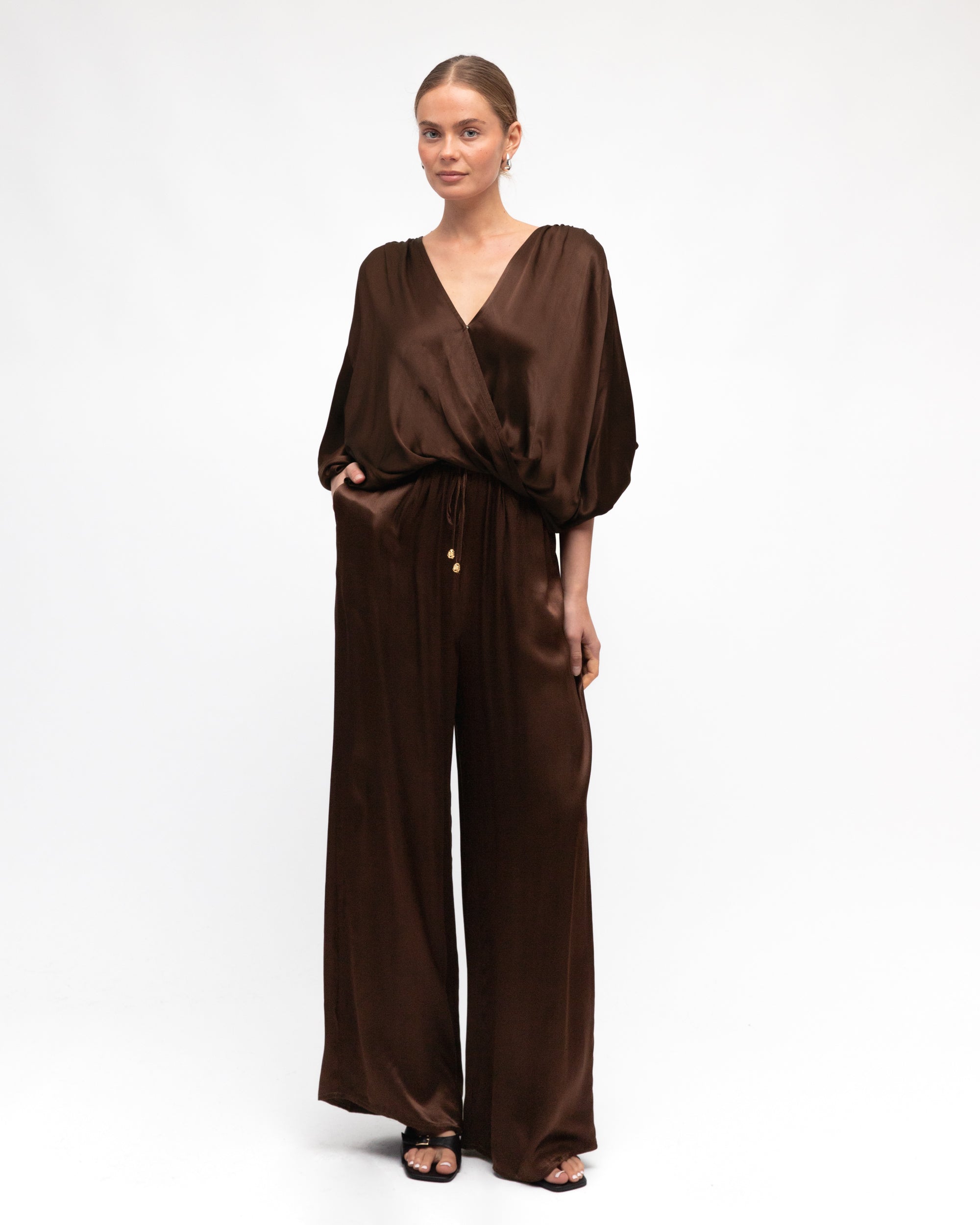 RUBY SATIN TOP - Chocolate