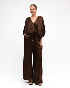 RUBY SATIN TOP - Chocolate