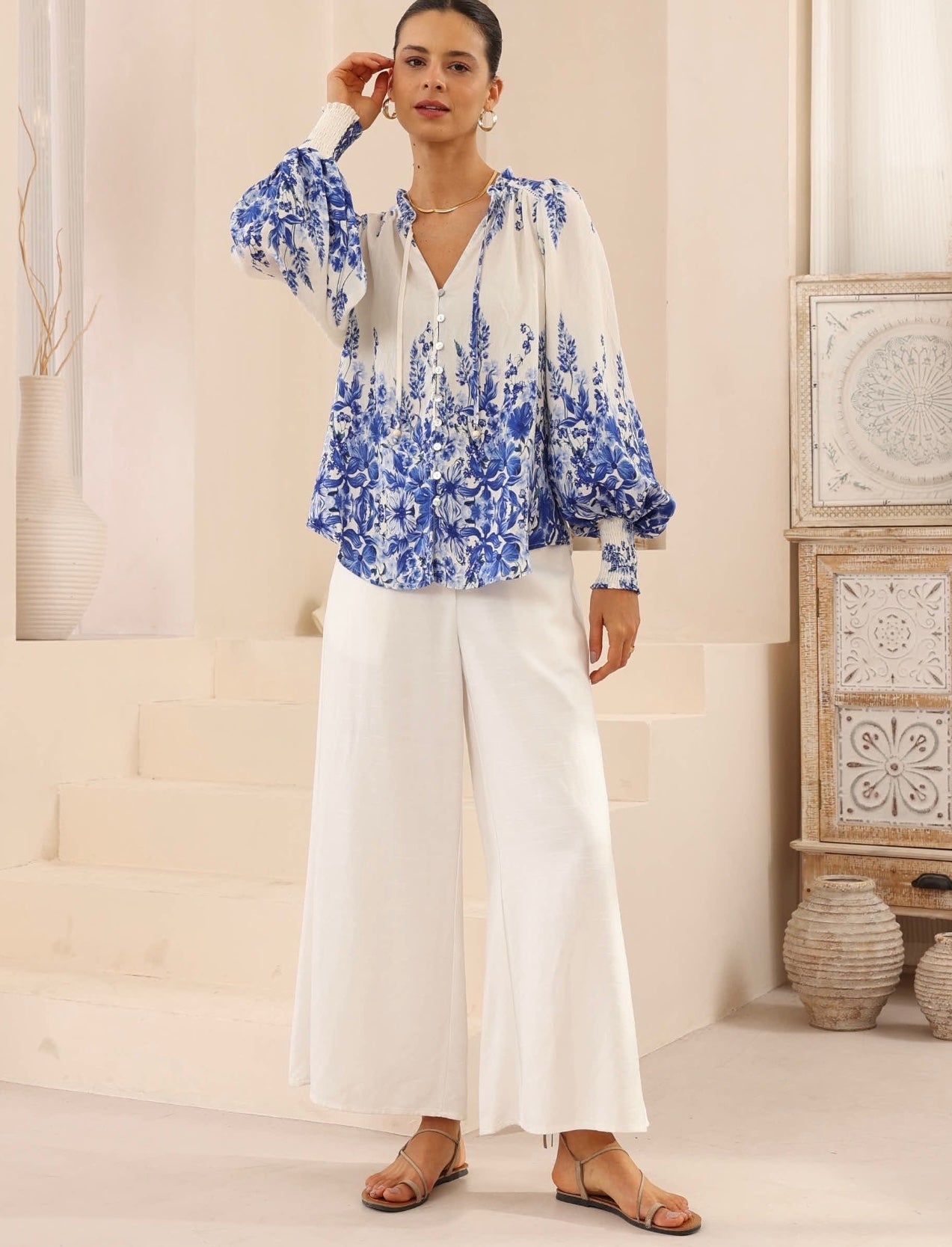 NIAMA LONG SLEEVE TOP - Blue Print