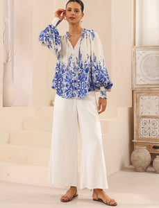 NIAMA LONG SLEEVE TOP - Blue Print
