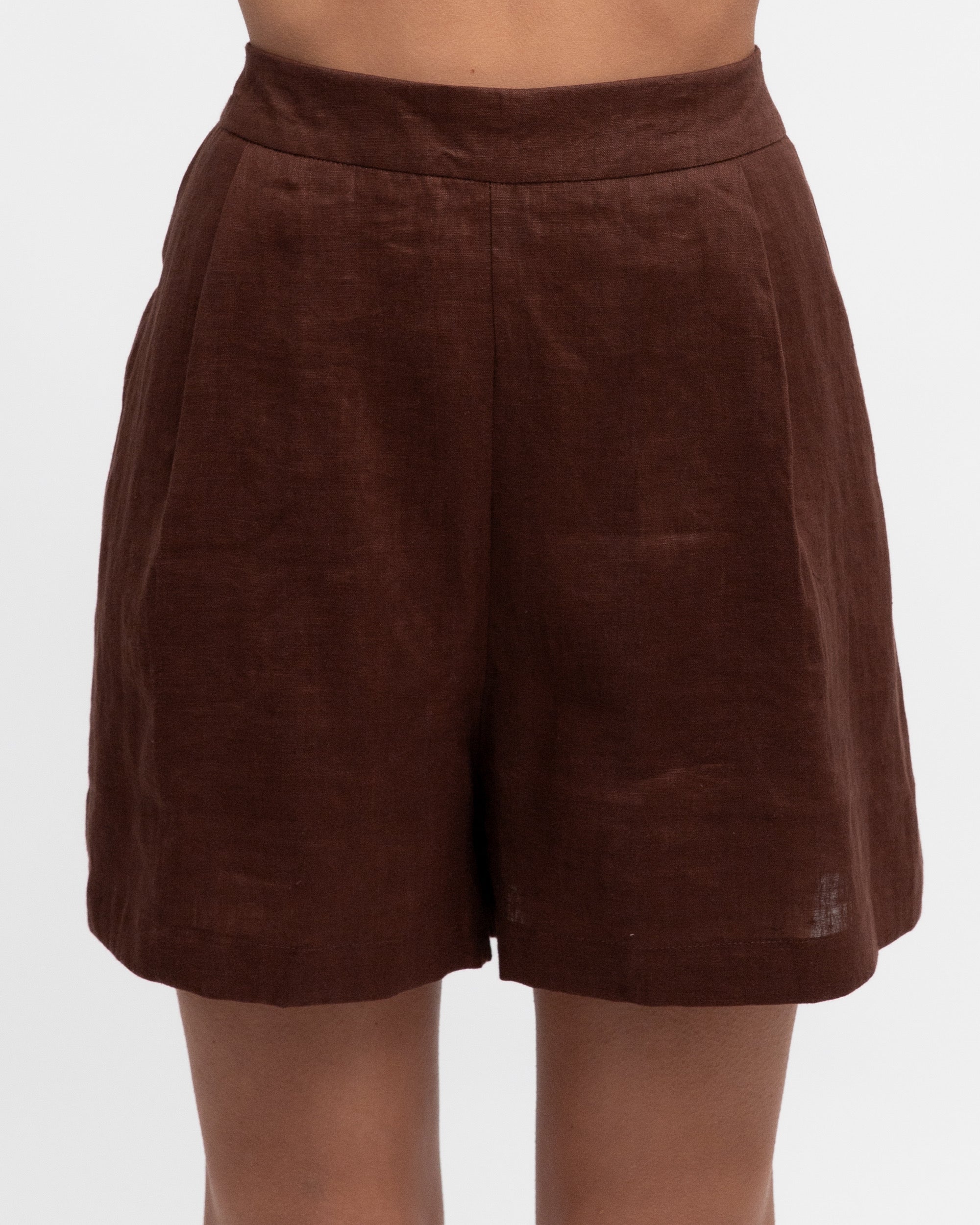 ROLLAND LINEN SHORTS - Chocolate