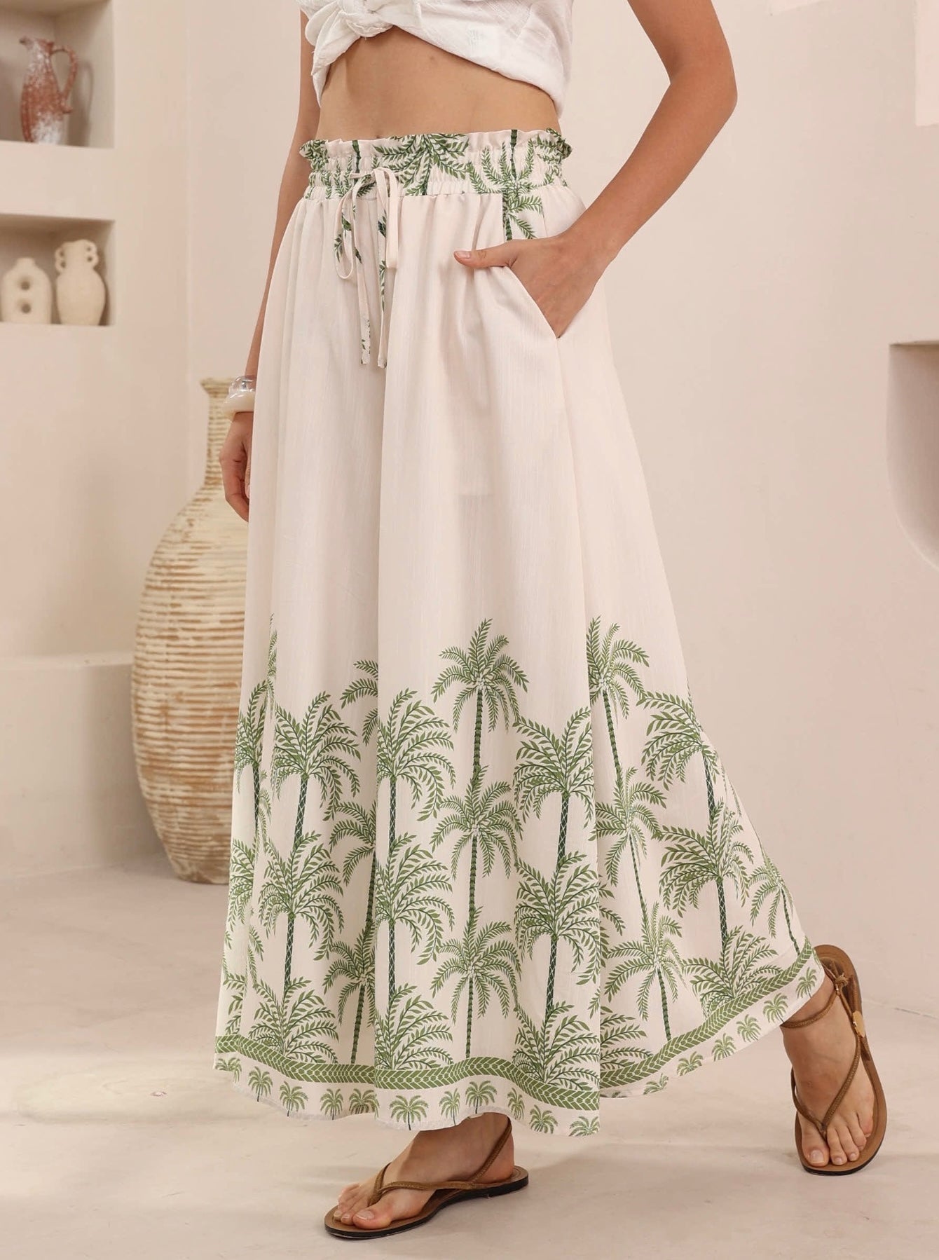 BRIANA PANTS - Green Palms