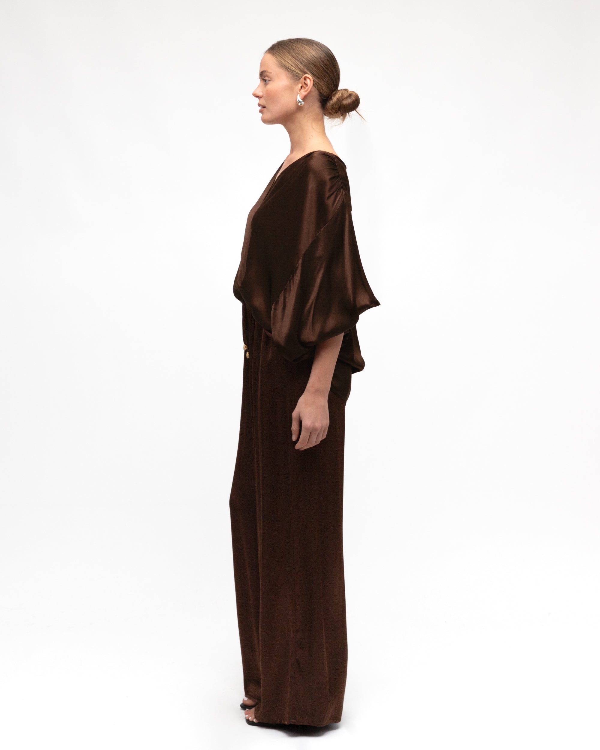 RUBY SATIN TOP - Chocolate