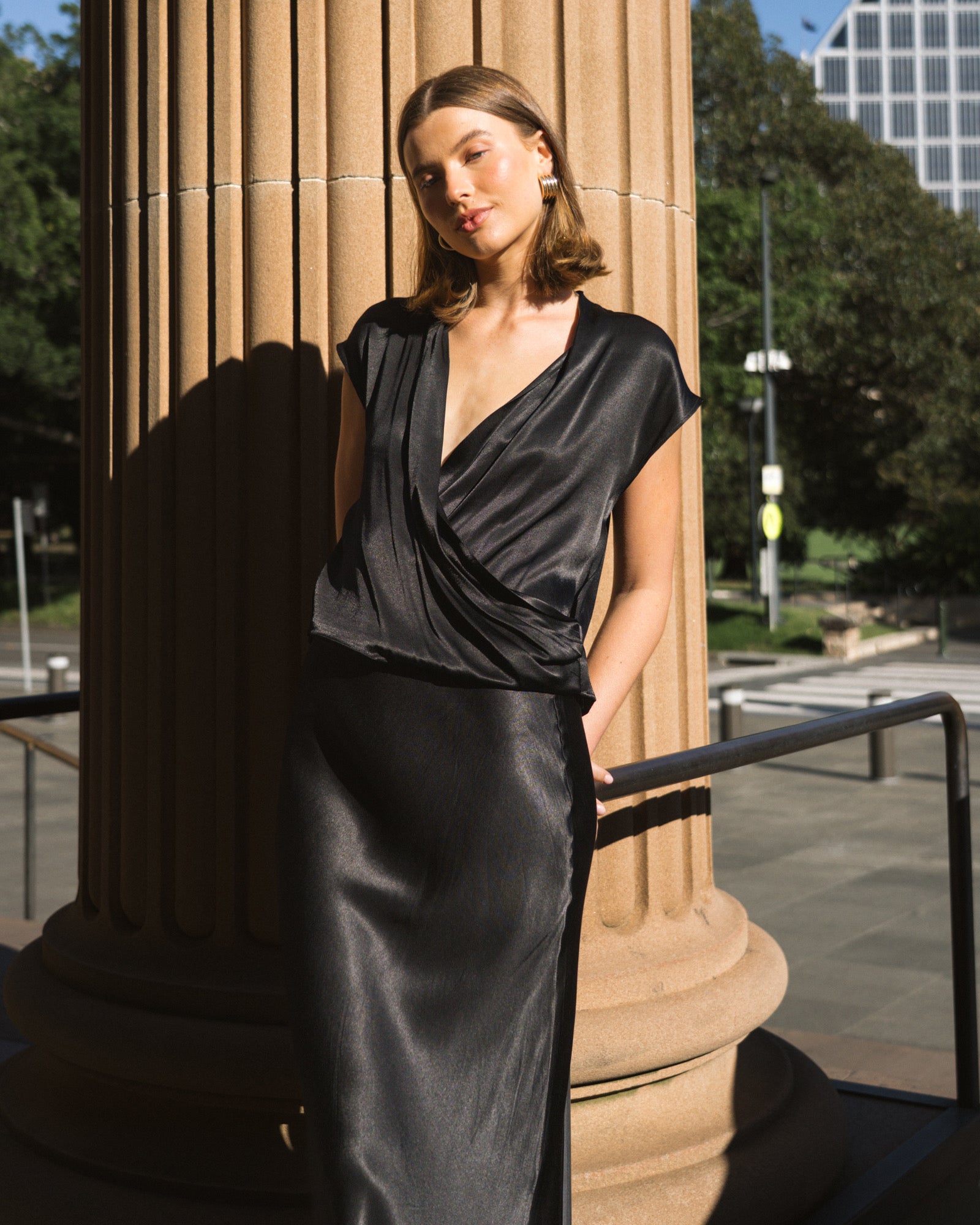 FLORENCE SATIN WRAP TOP - Black