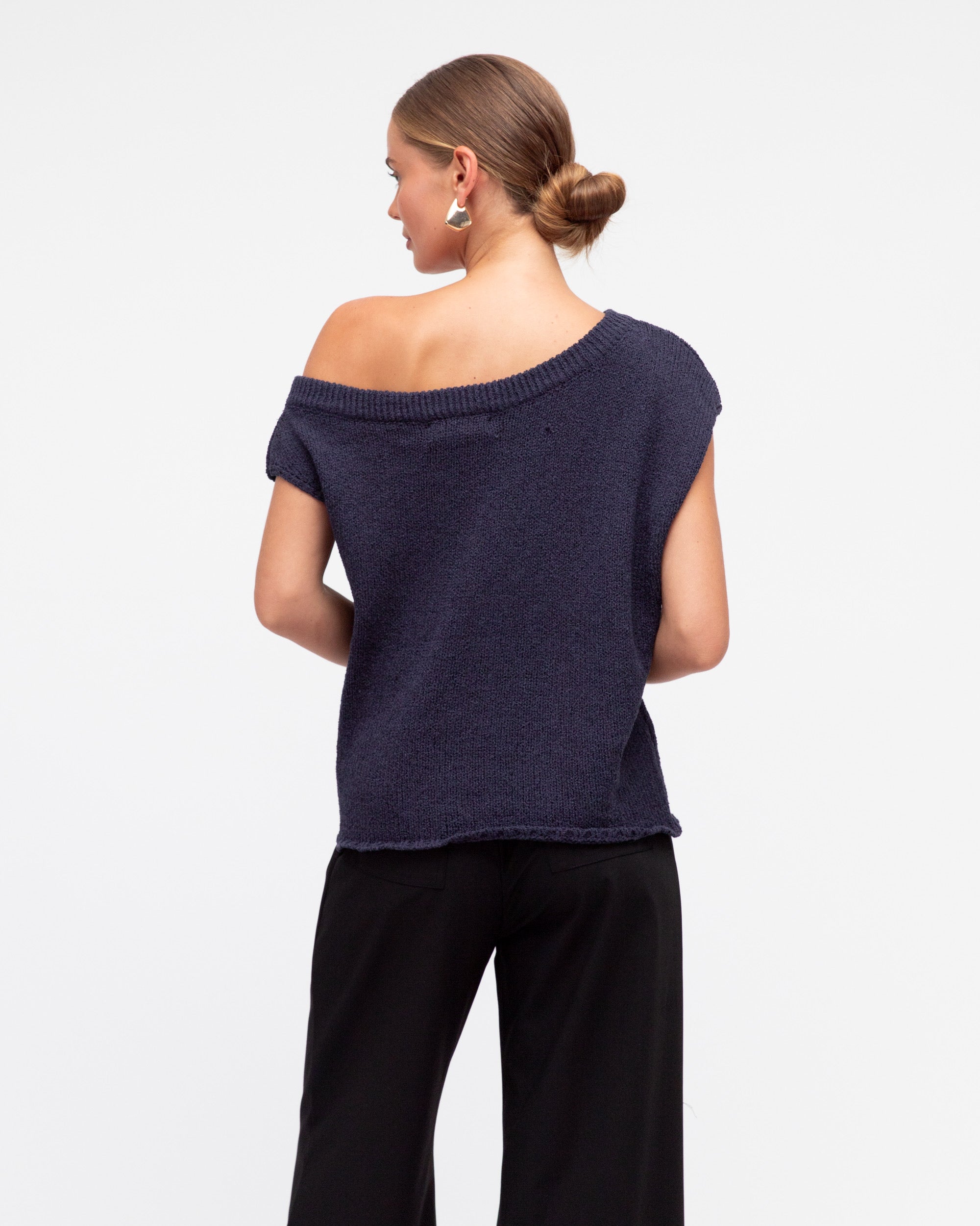 BRODIE ASYM KNIT TOP - Navy
