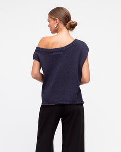BRODIE ASYM KNIT TOP - Navy