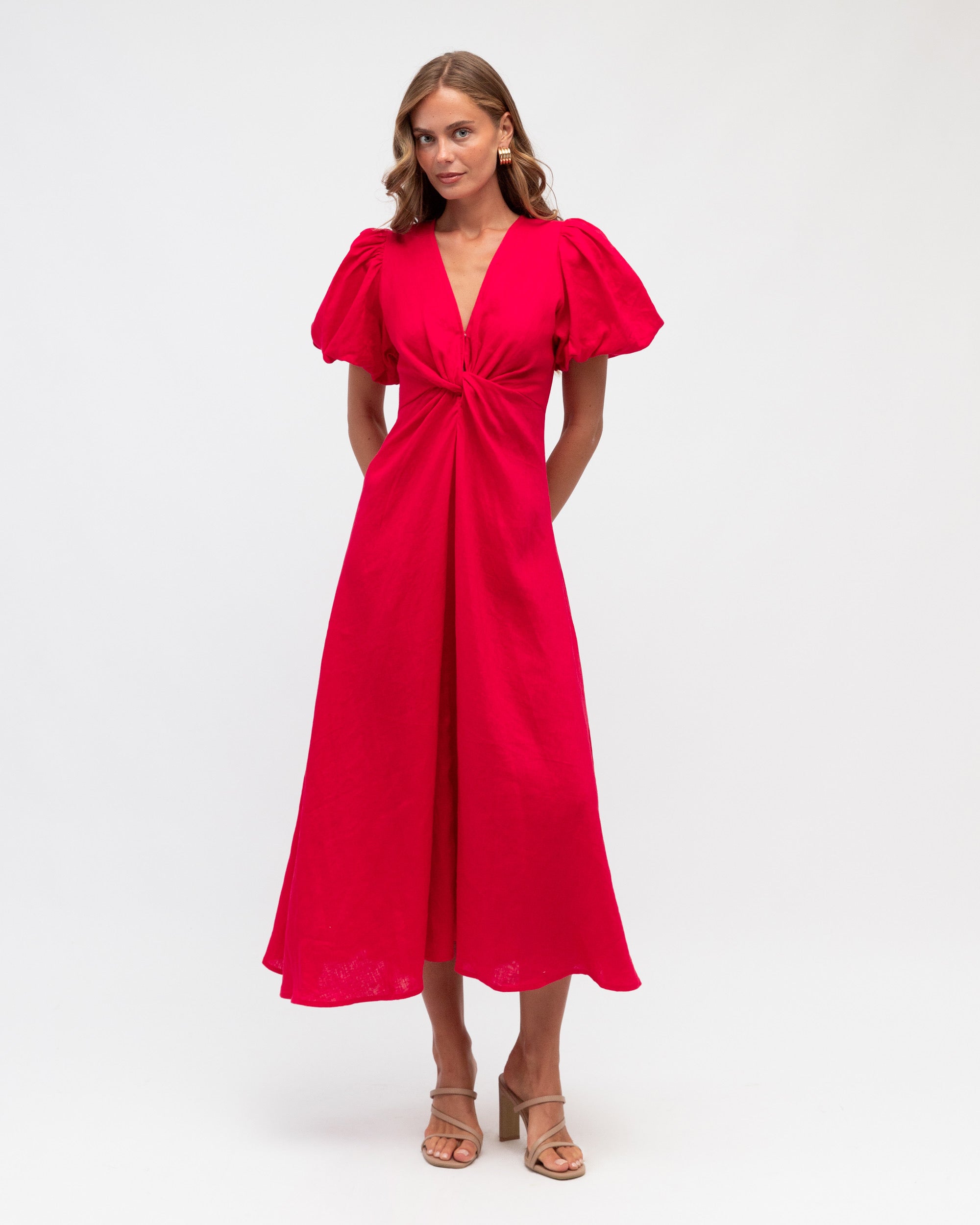 ZARIE LINEN DRESS - Rasberry