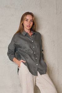 JESSICA LINEN SHIRT -Gun metal