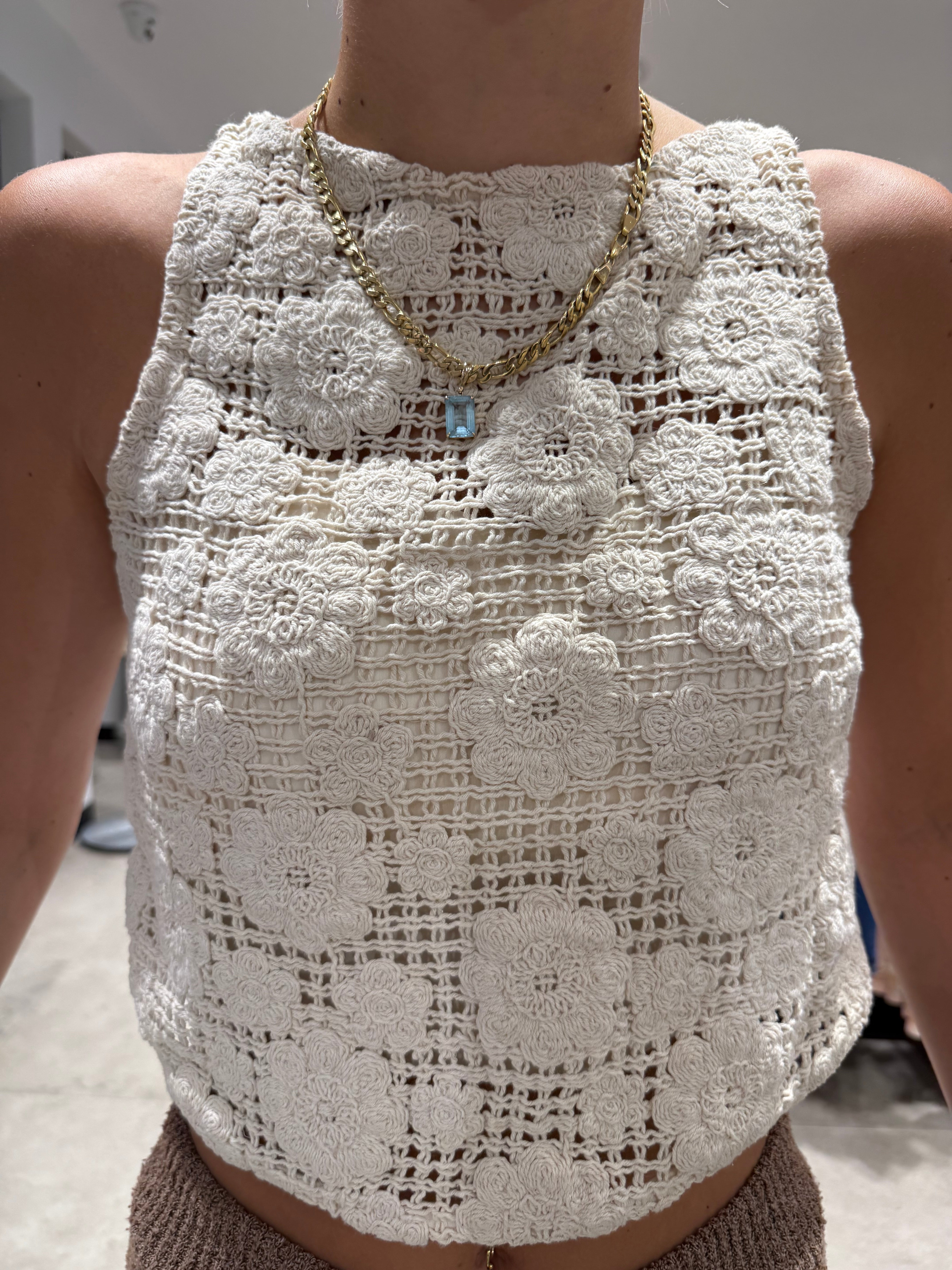 ANDY CROCHET COTTON TOP - Natural beige