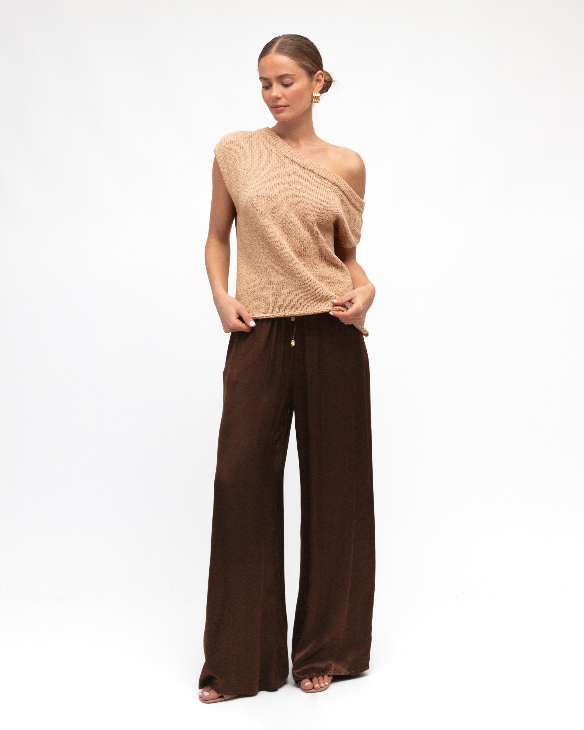 BRODIE ASYM KNIT TOP - Natural