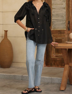AVA BLOOM BLOUSE - Black
