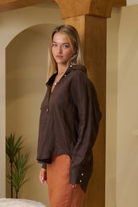 JESSICA LINEN SHIRT - Chocolate
