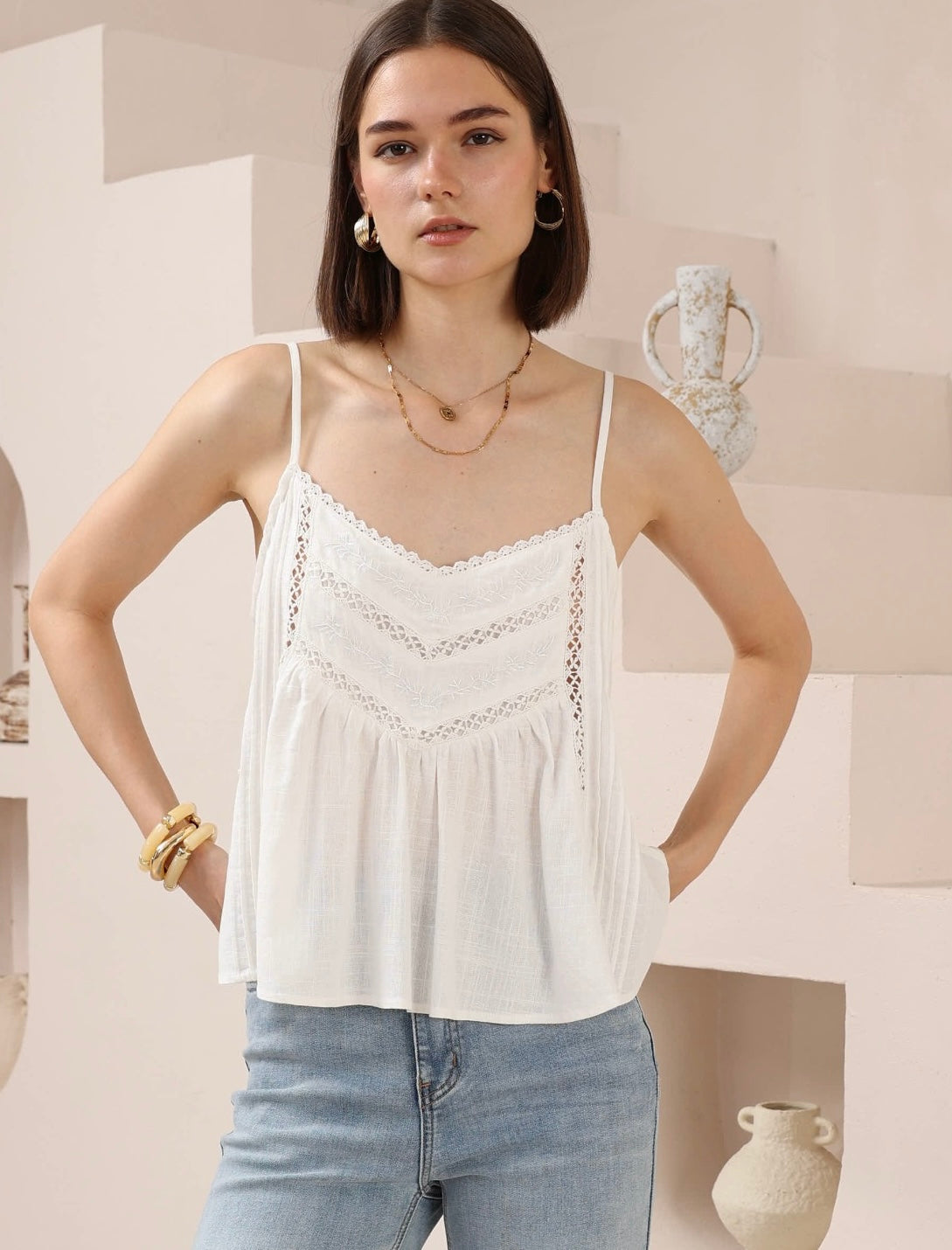 EVE LACE CAMISOLE TOP - White
