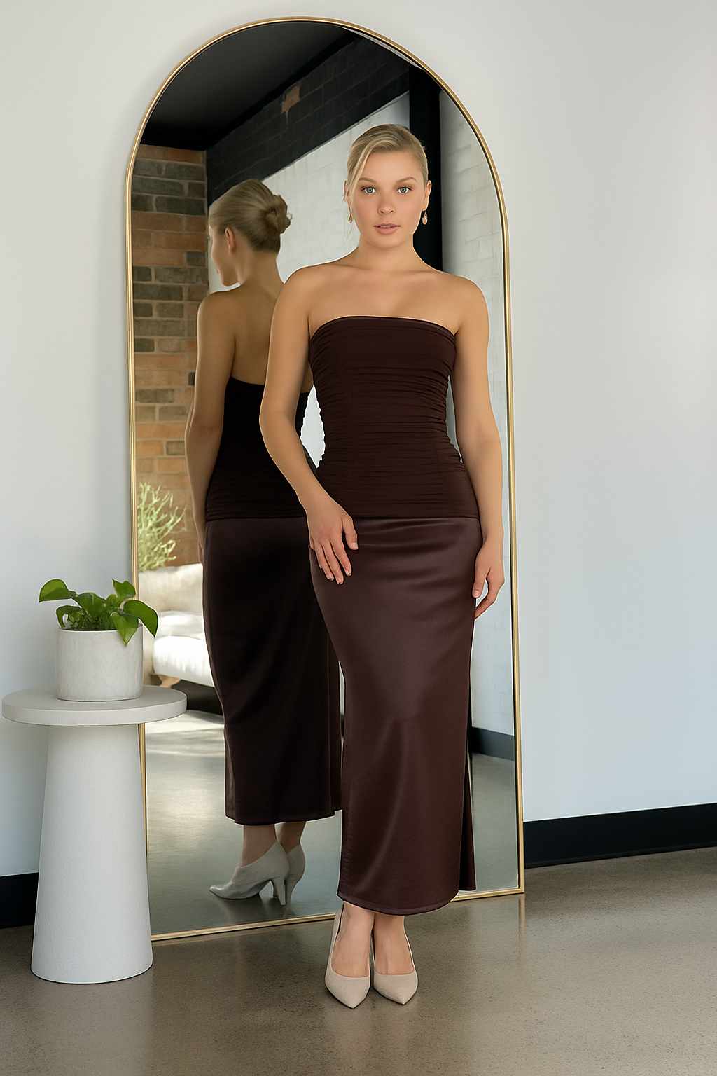 THE EVE STRAPLESS DRESS  -  Chocolate