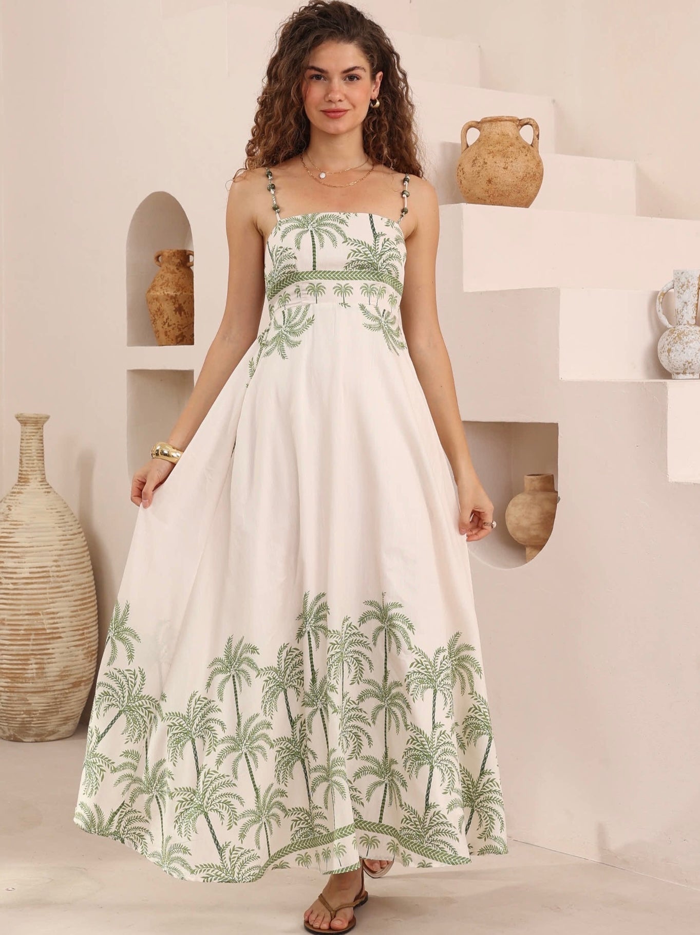 FAYE DRESS - Green palms