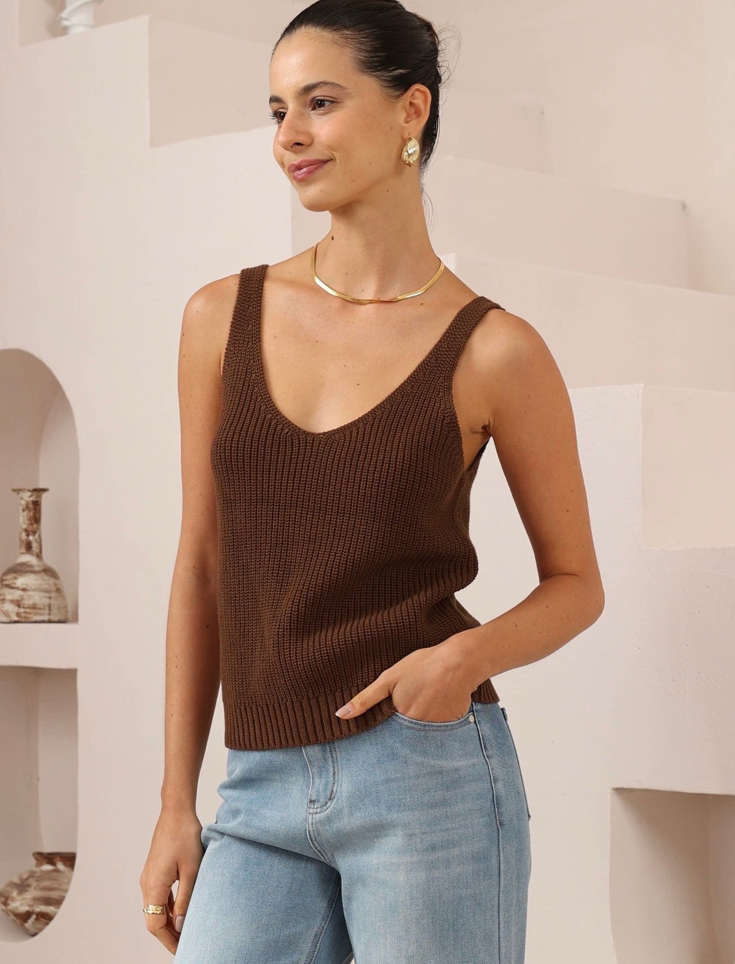 MELA KNIT TANK TOP - Choc