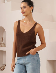 MELA KNIT TANK TOP - Choc