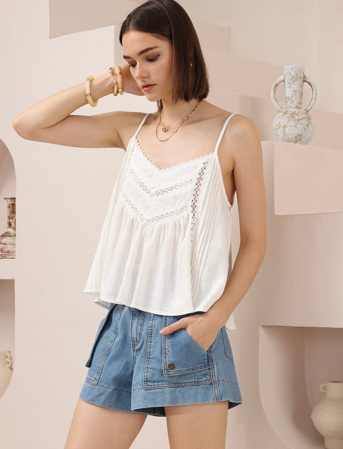 EVE LACE CAMISOLE TOP - White