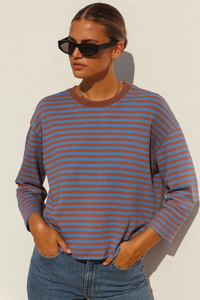 COASTAL LINES LONG SLEEVE TOP - Blue & Brown