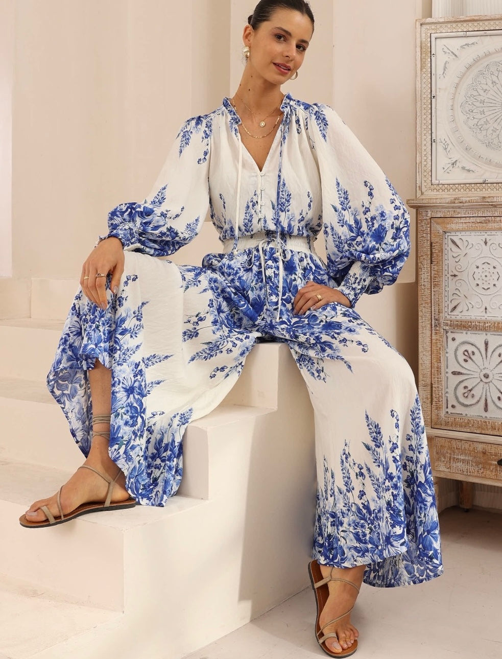 NIAMA LONG SLEEVE TOP - Blue Print