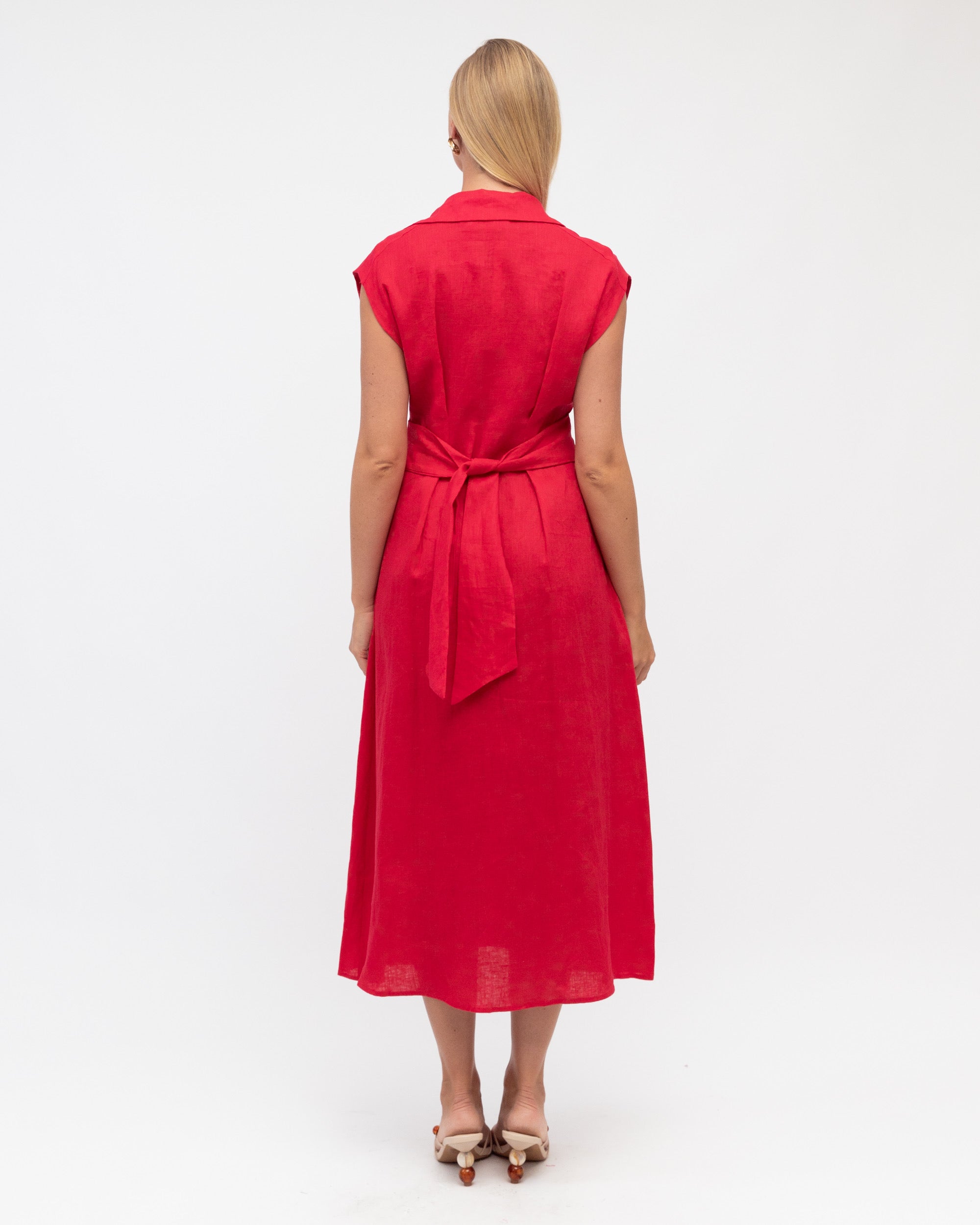 MARGOT LINEN MIDI DRESS - Rasberry