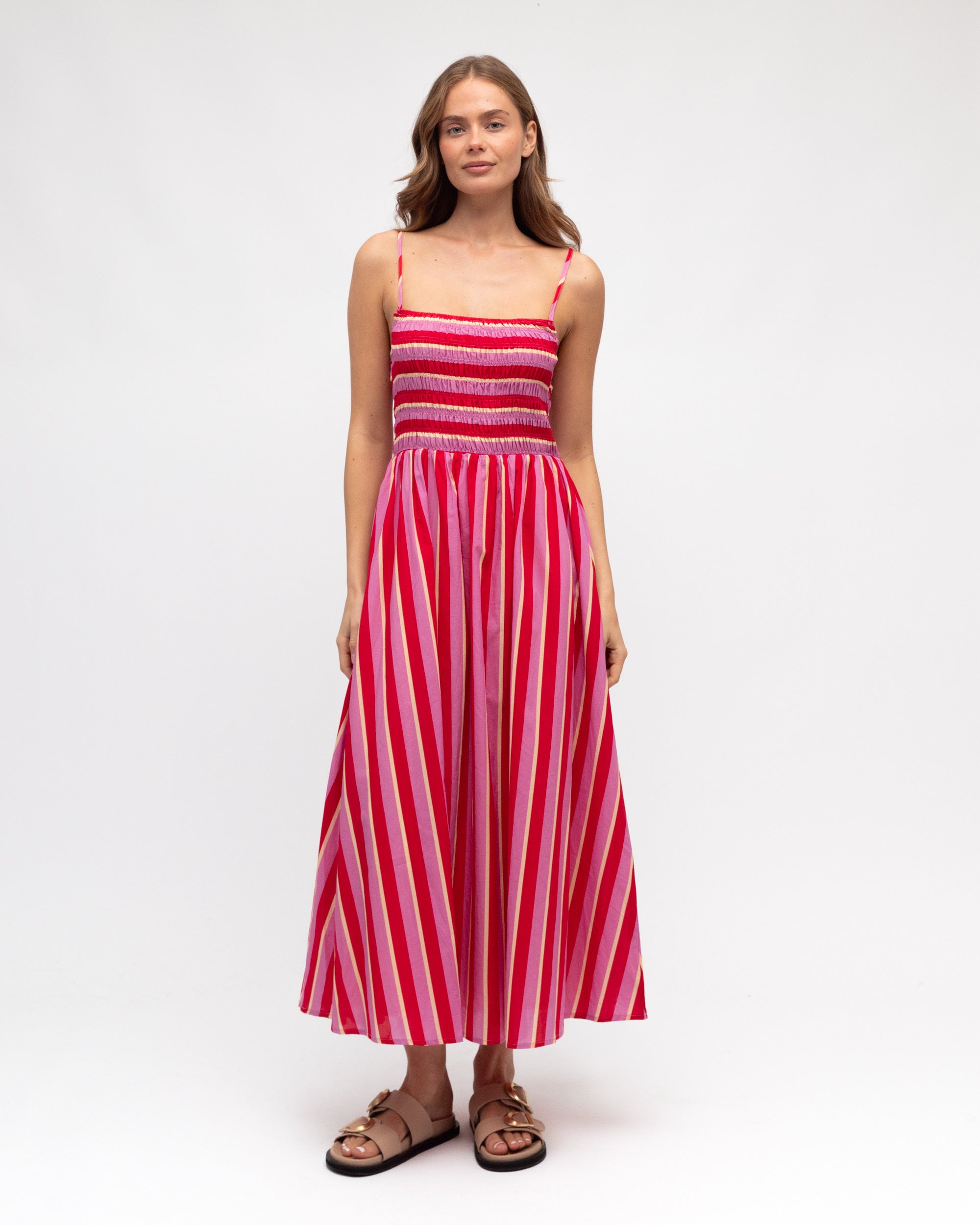 LENATA STRIPE MIDI DRESS