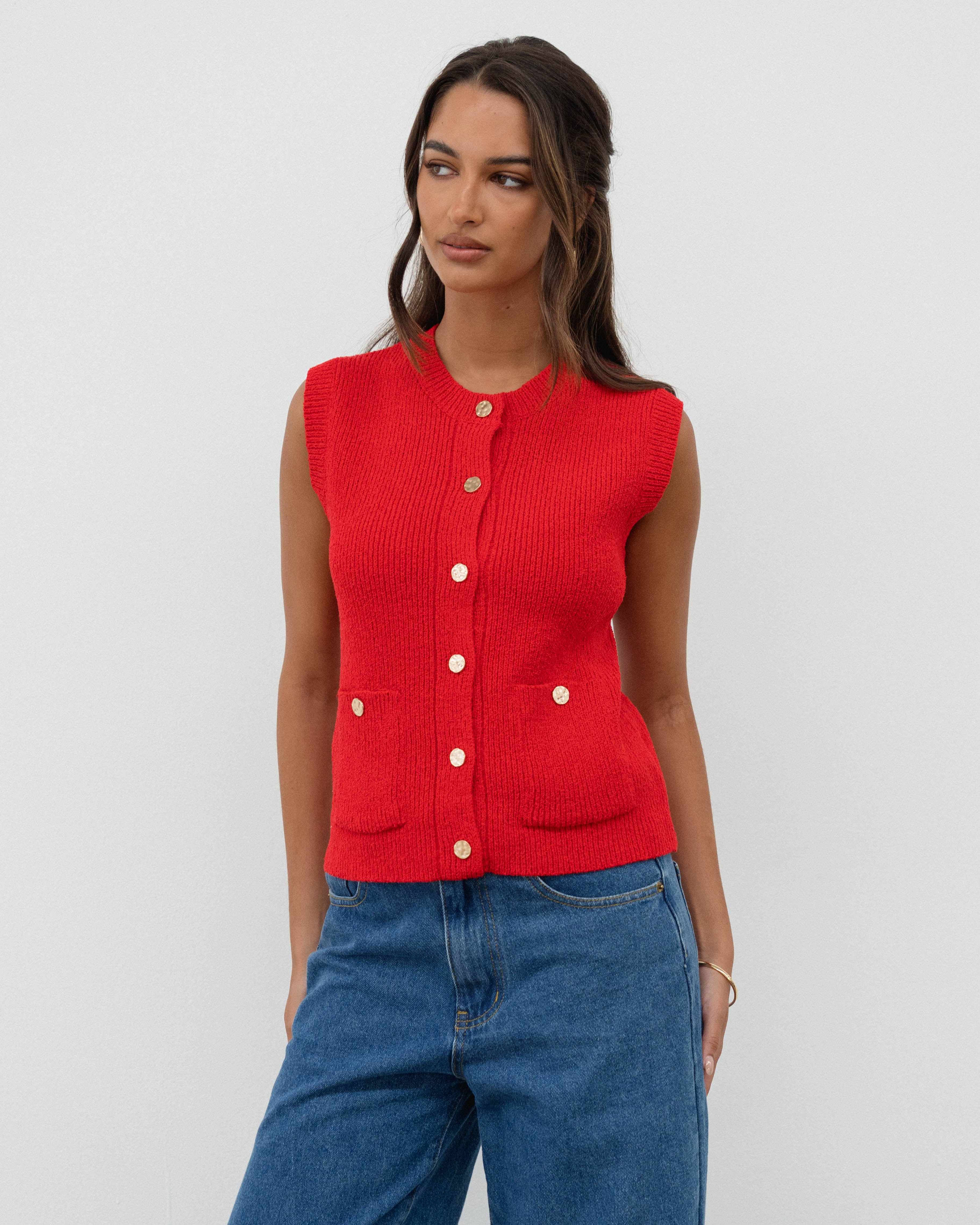 ELA KNIT VEST - Red
