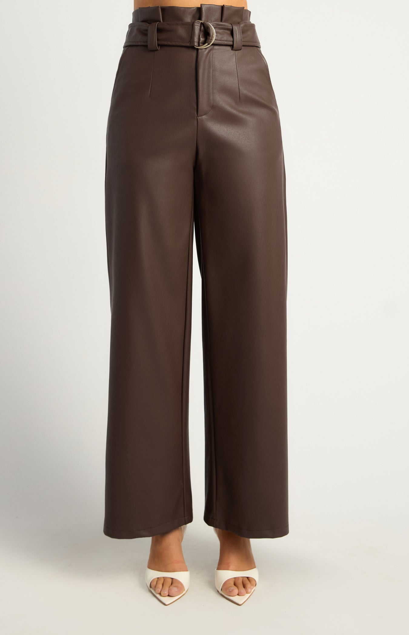HAYMISH FAUX LEATHER PANTS - Espresso