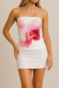CAMILA STRAPLESS TOP - White Floral