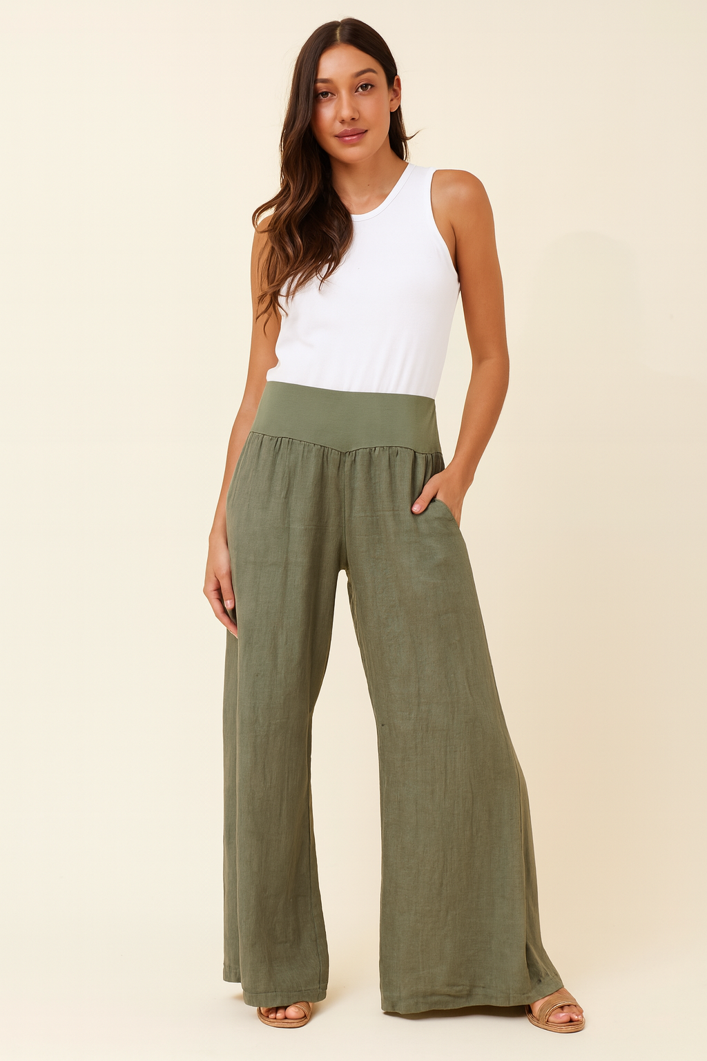 KORA LINEN PANTS - Khaki