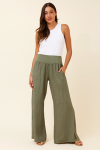 KORA LINEN PANTS - Khaki