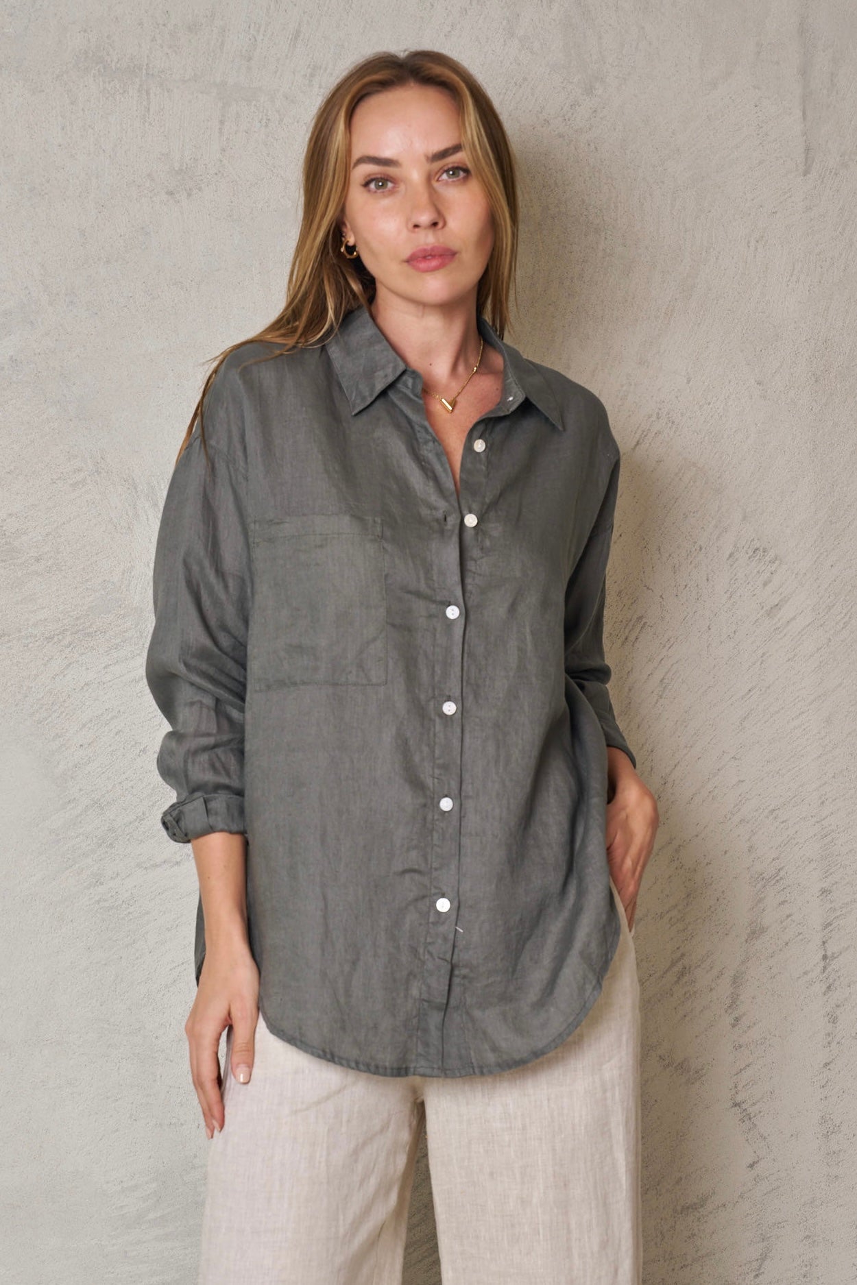 JESSICA LINEN SHIRT -Gun metal
