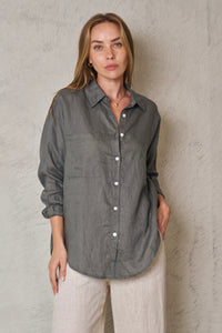 JESSICA LINEN SHIRT -Gun metal