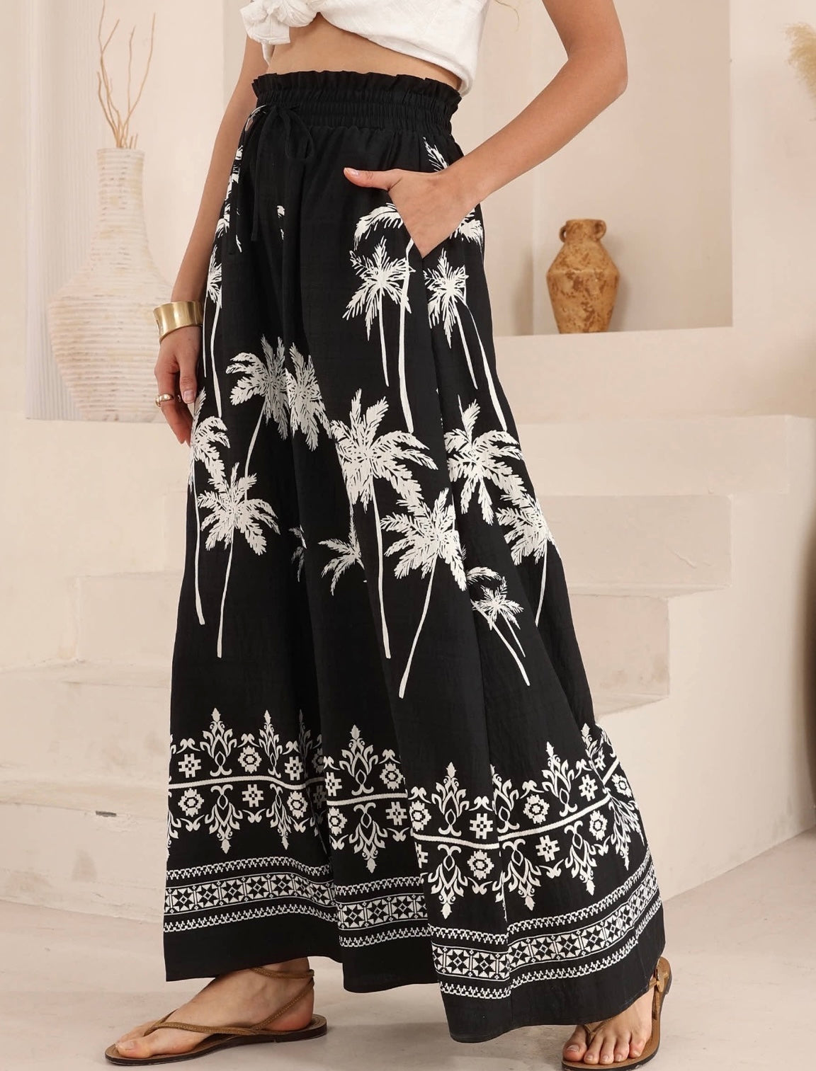 GEMMA PANT - Black palms