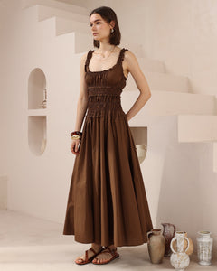 SIENNA SMOCKED MAXI DRESS - Chocolate