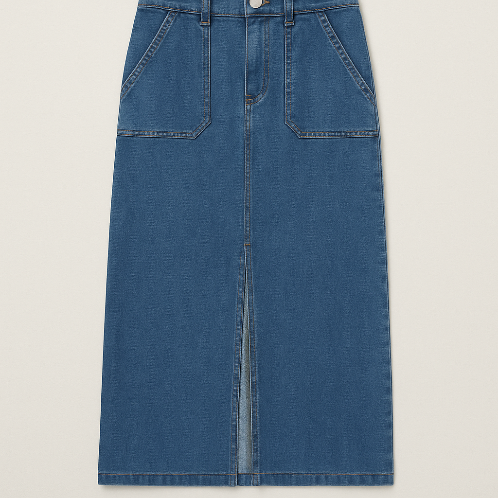 IVY DENIM SPLIT SKIRT - Dark Blue