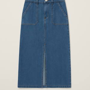 IVY DENIM SPLIT SKIRT - Dark Blue