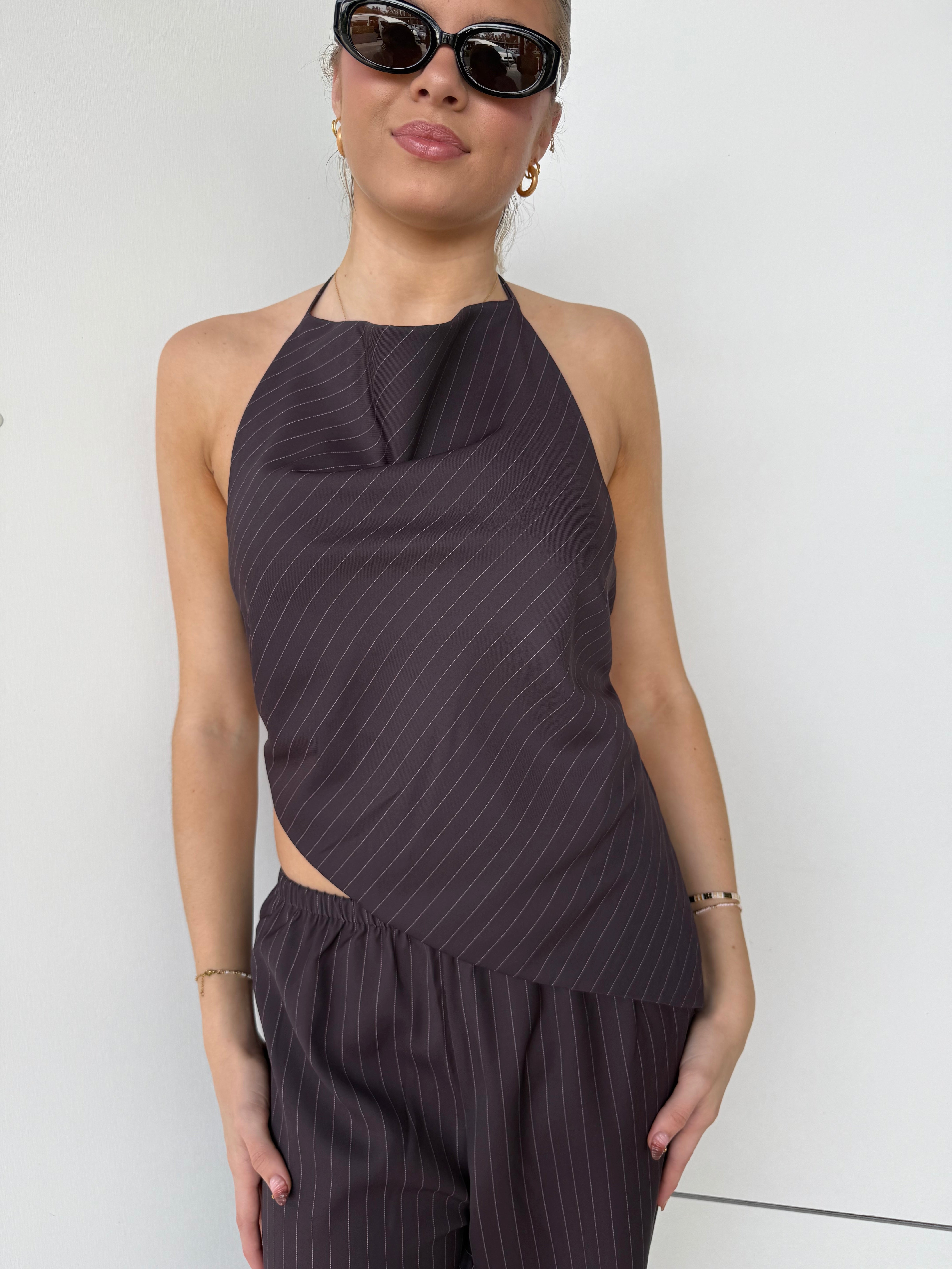 DAIJA PINSTRIPE TOP - Chocolate