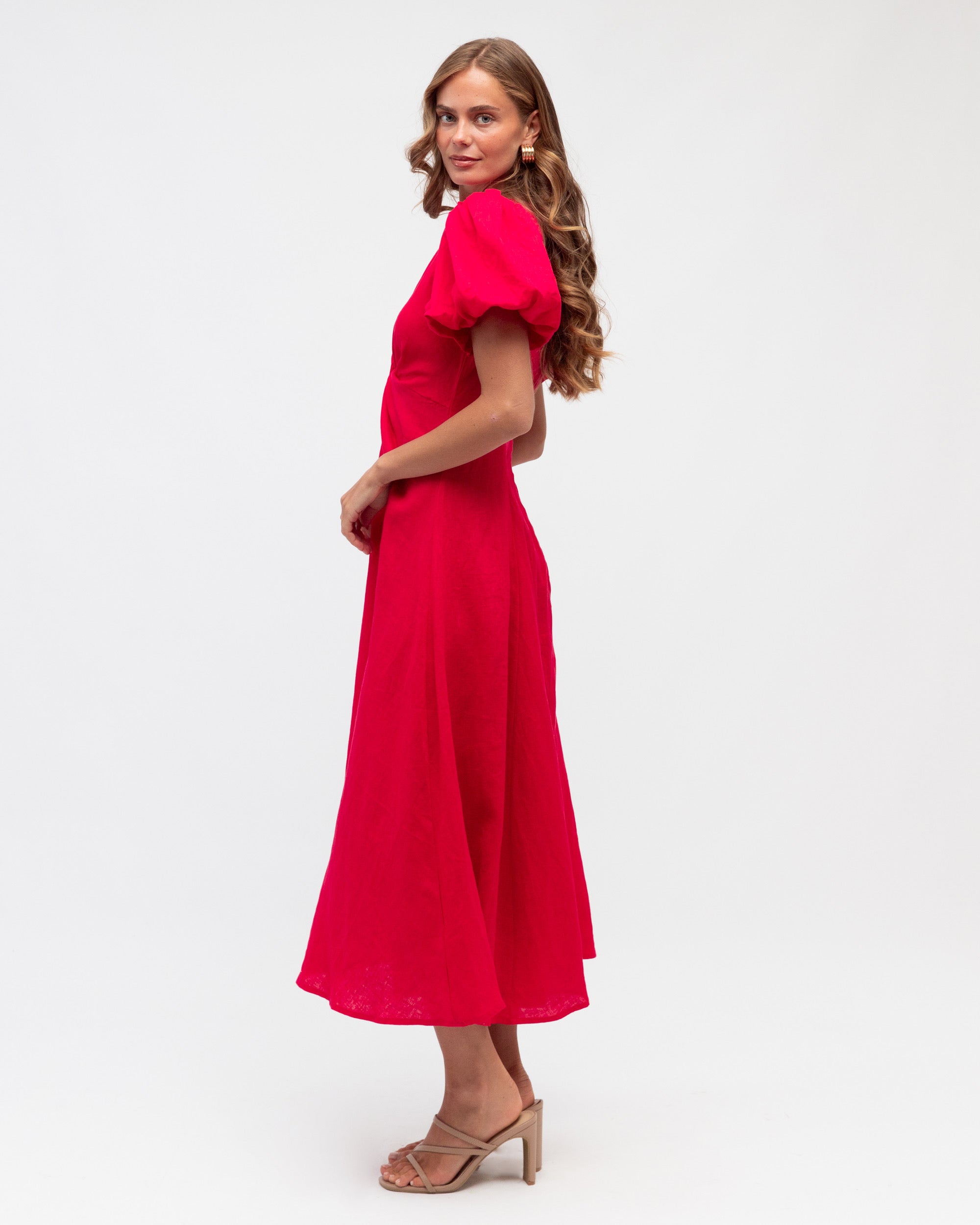 ZARIE LINEN DRESS - Rasberry