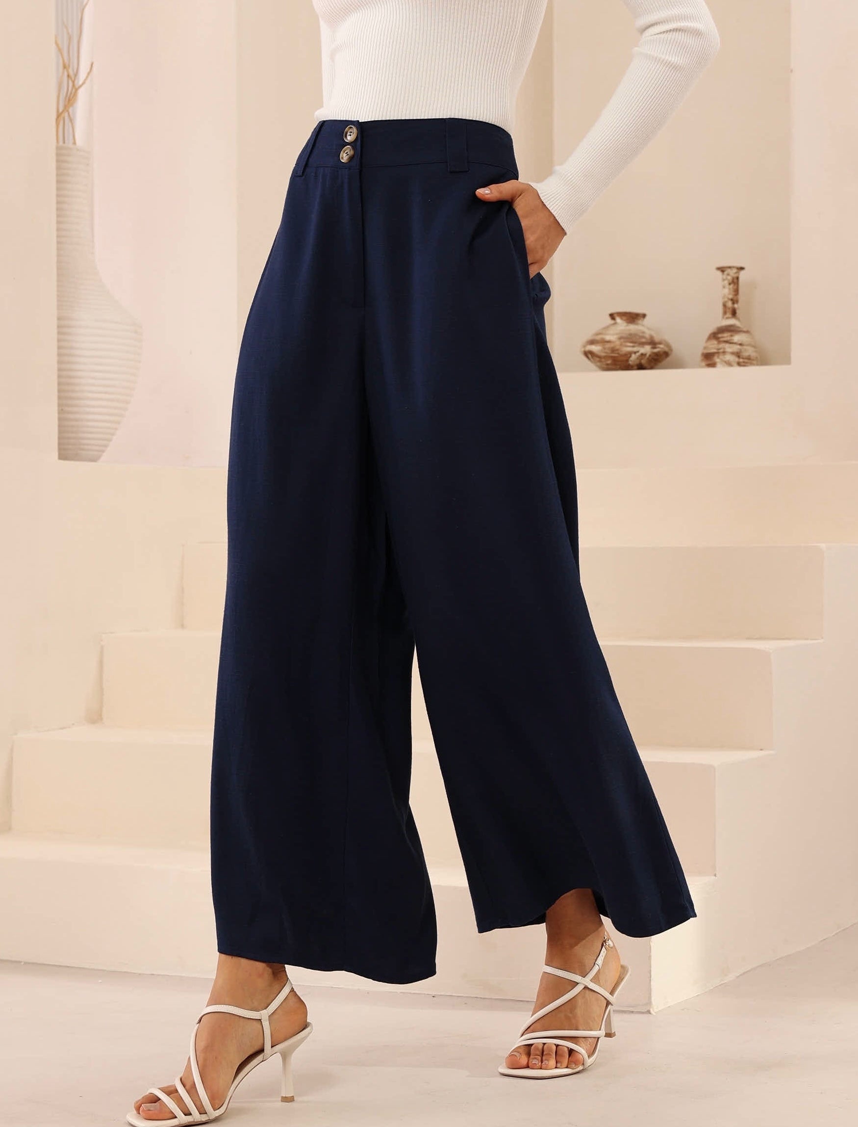 MARIANA WIDE LEG PANTS - Navy