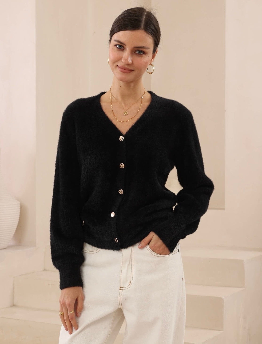 ESSIE FLUFFY CARDIGAN - Black