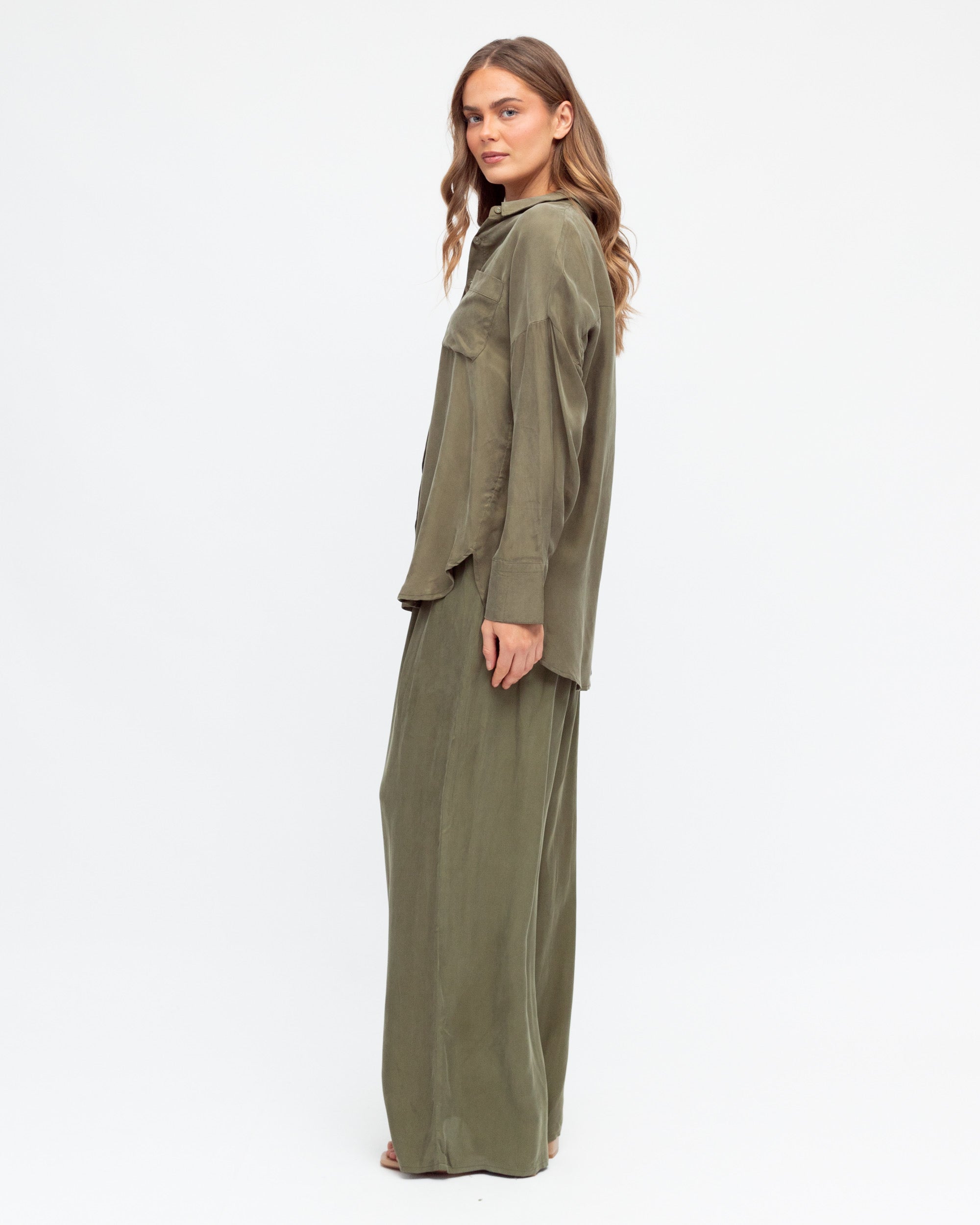PEARL CUPRO SHIRT - Olive
