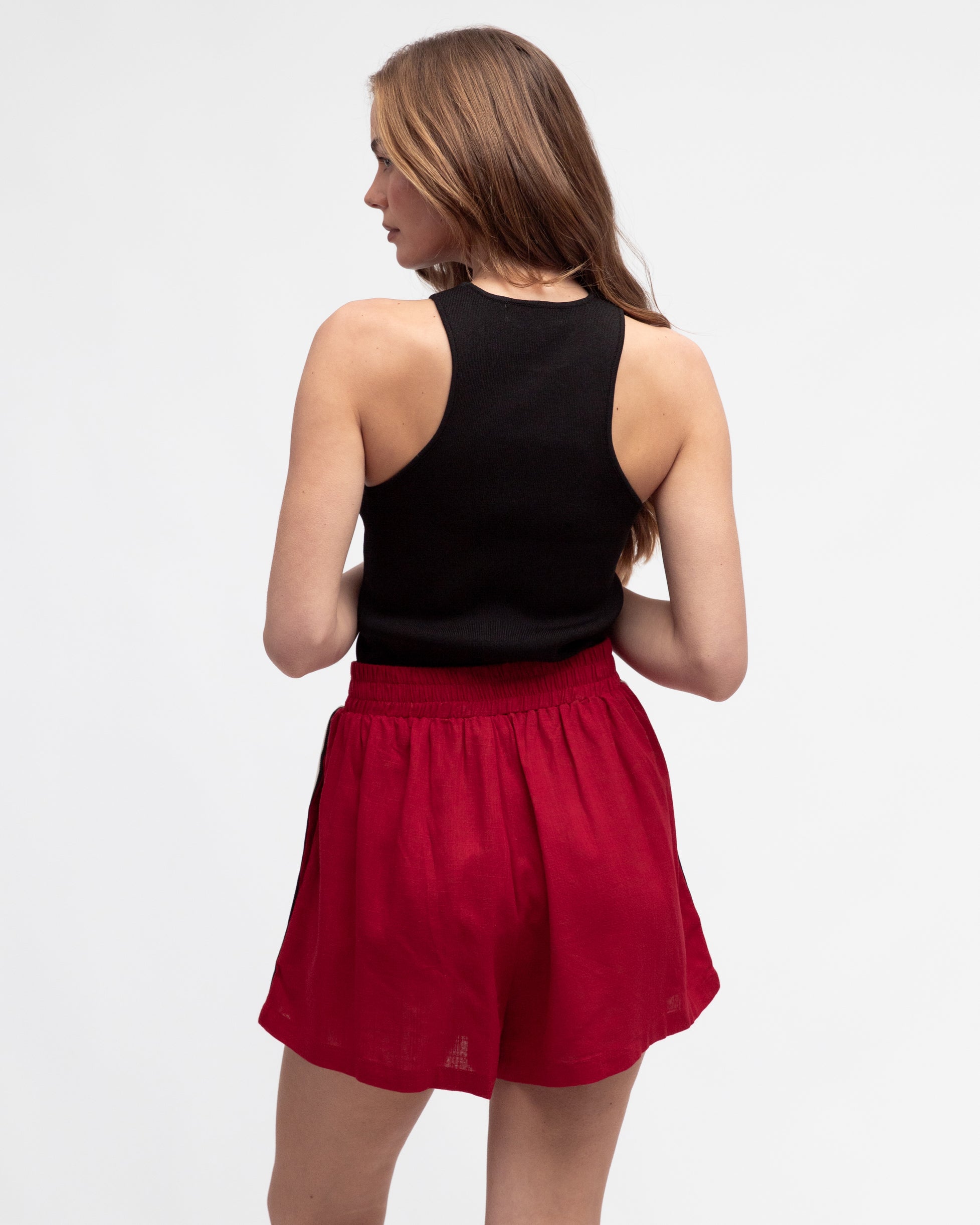 VERITY ELASTIC WAIST SHORTS - Red
