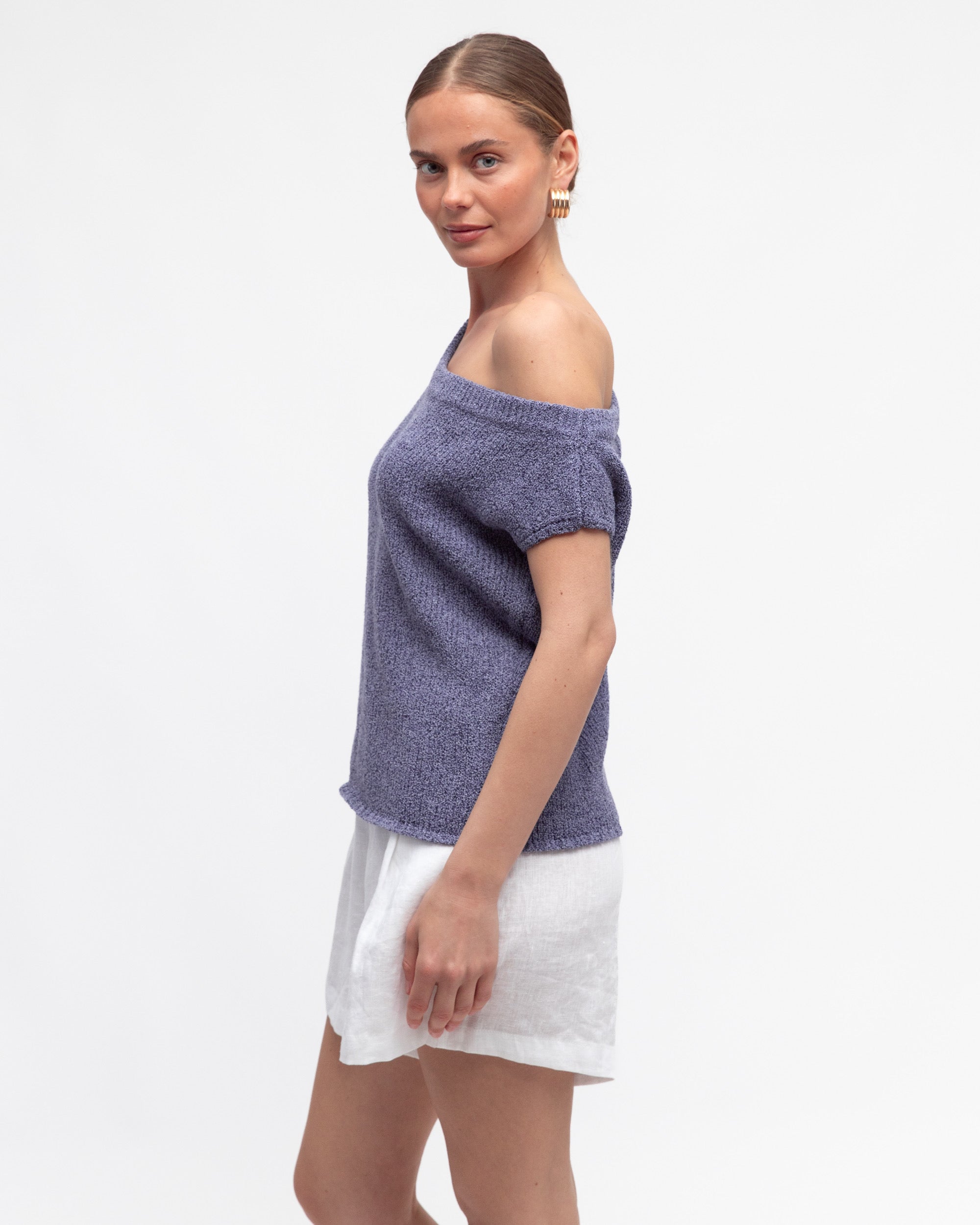 BRODIE ASYM KNIT TOP - INDIGO